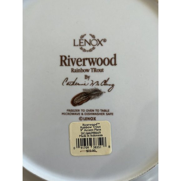 Lenox Riverwood Rainbow Trout Luncheon Plate 9”Birch Bark Cabin Fishing NWT - Picture 7 of 7